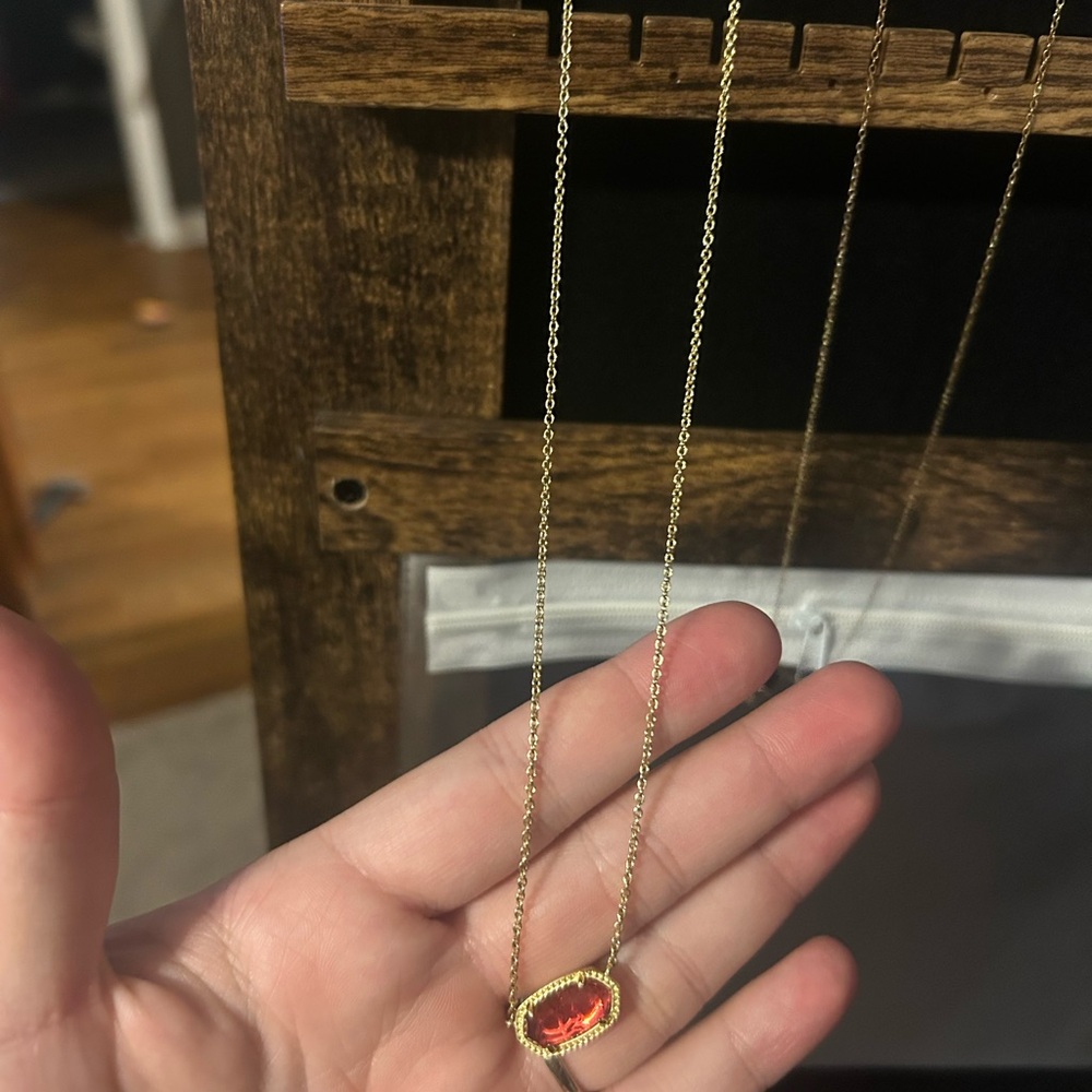 Kendra Scott Gold Necklace with Vibrant Red Pendant